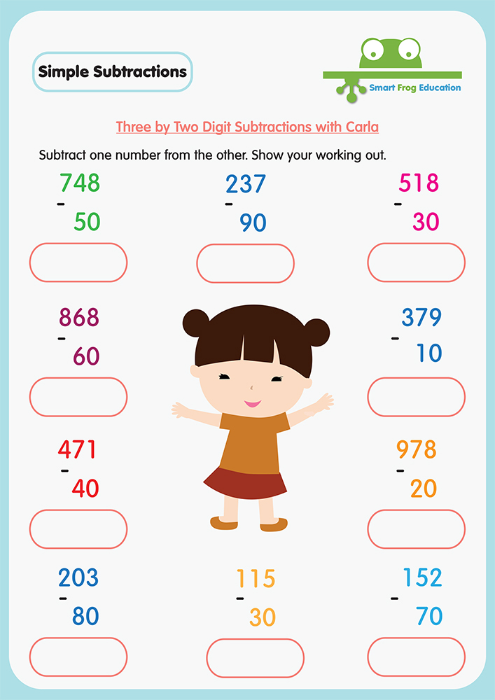 Three by Two Digit Subtractions with Carla