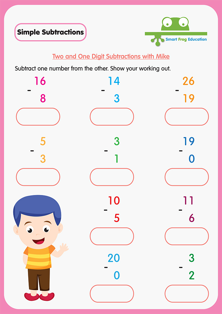 Two and One Digit Subtractions with Mike