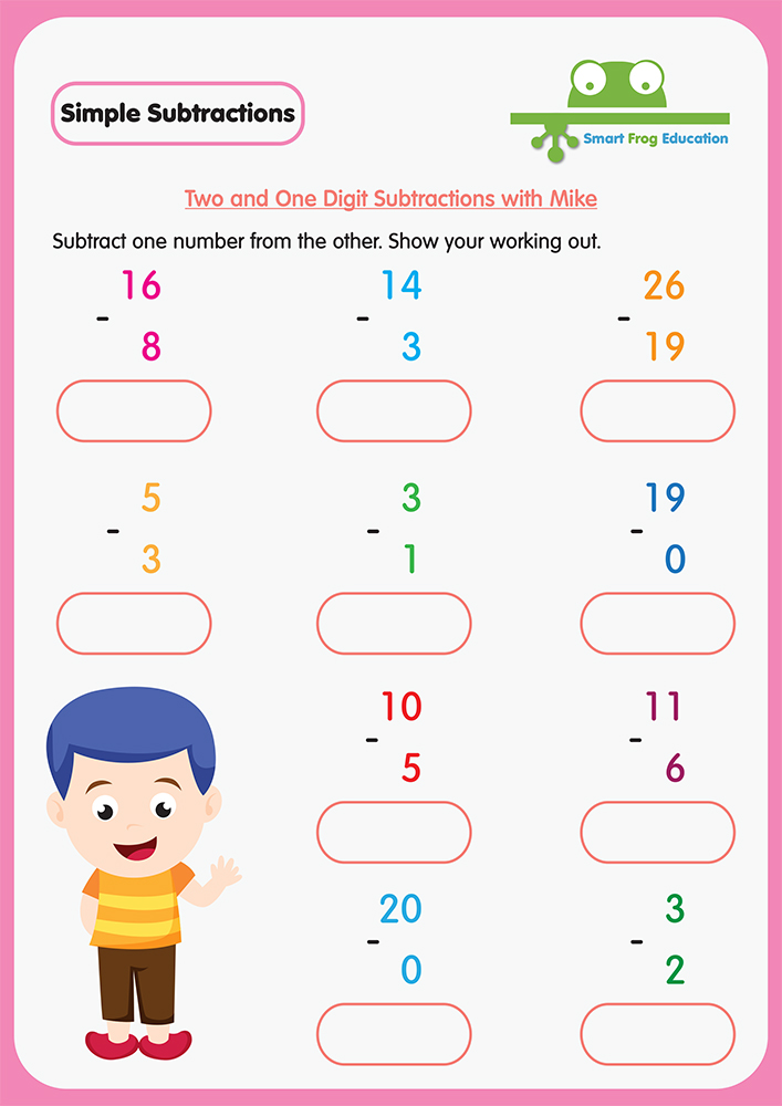 Two and One Digit Subtractions with Mike